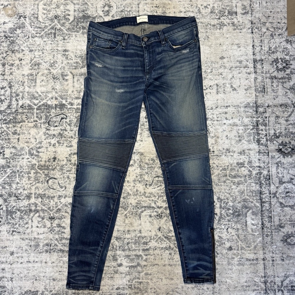 Simon Miller Women's Moto Skinny Jeans (31x27) Blue Distressed Ankle Zip